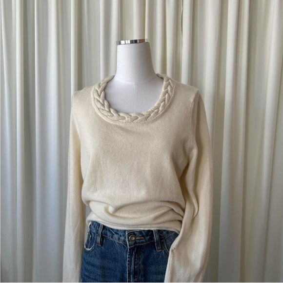 Charter Club 2-ply 100% Cashmere Cream Sweater Braided Crewneck Soft Knit Large. - Picture 3 of 8